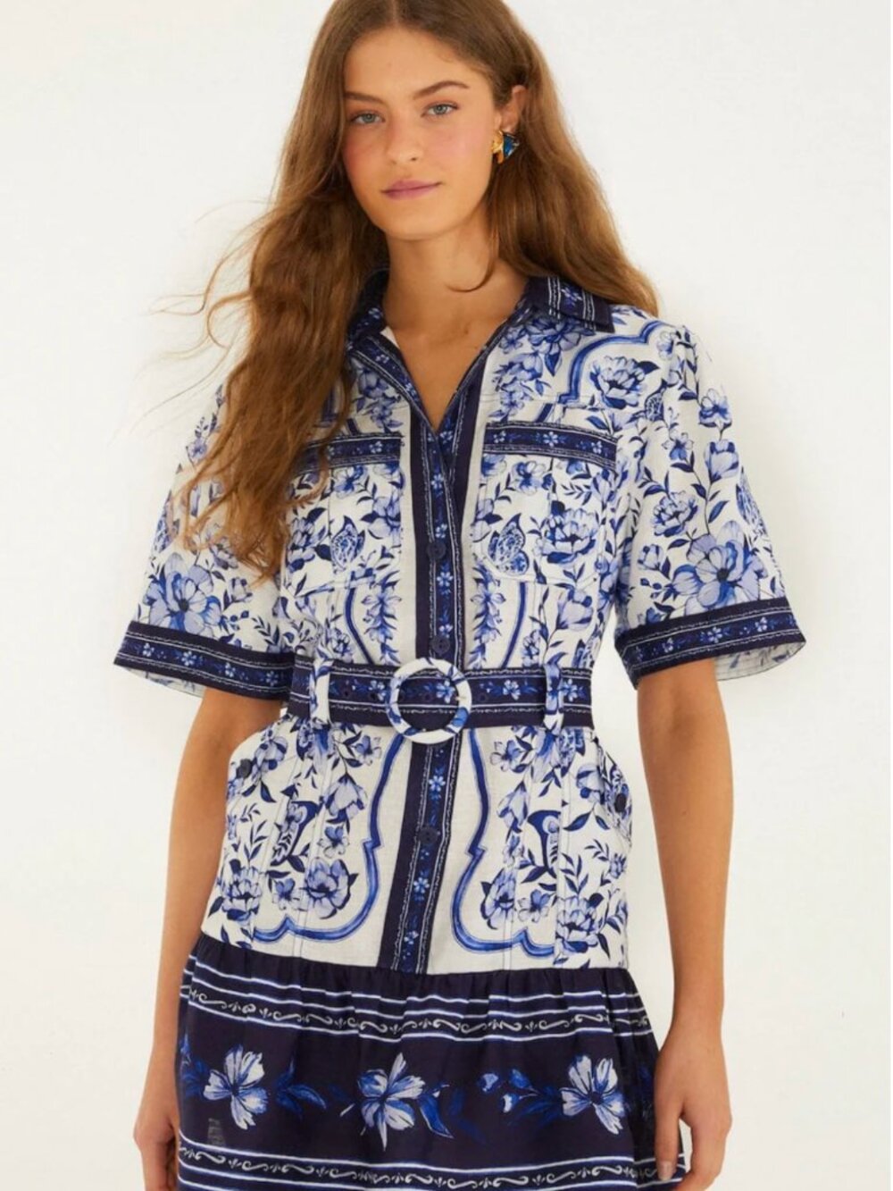 Farm Rio Porcelain Garden Off White Mini Dress